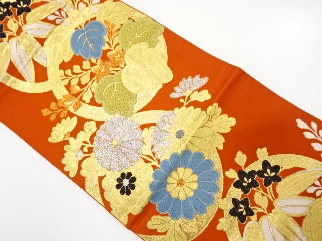 JAPANESE KIMONO / ANTIQUE FUKURO OBI / SILK / WOVEN KIKU